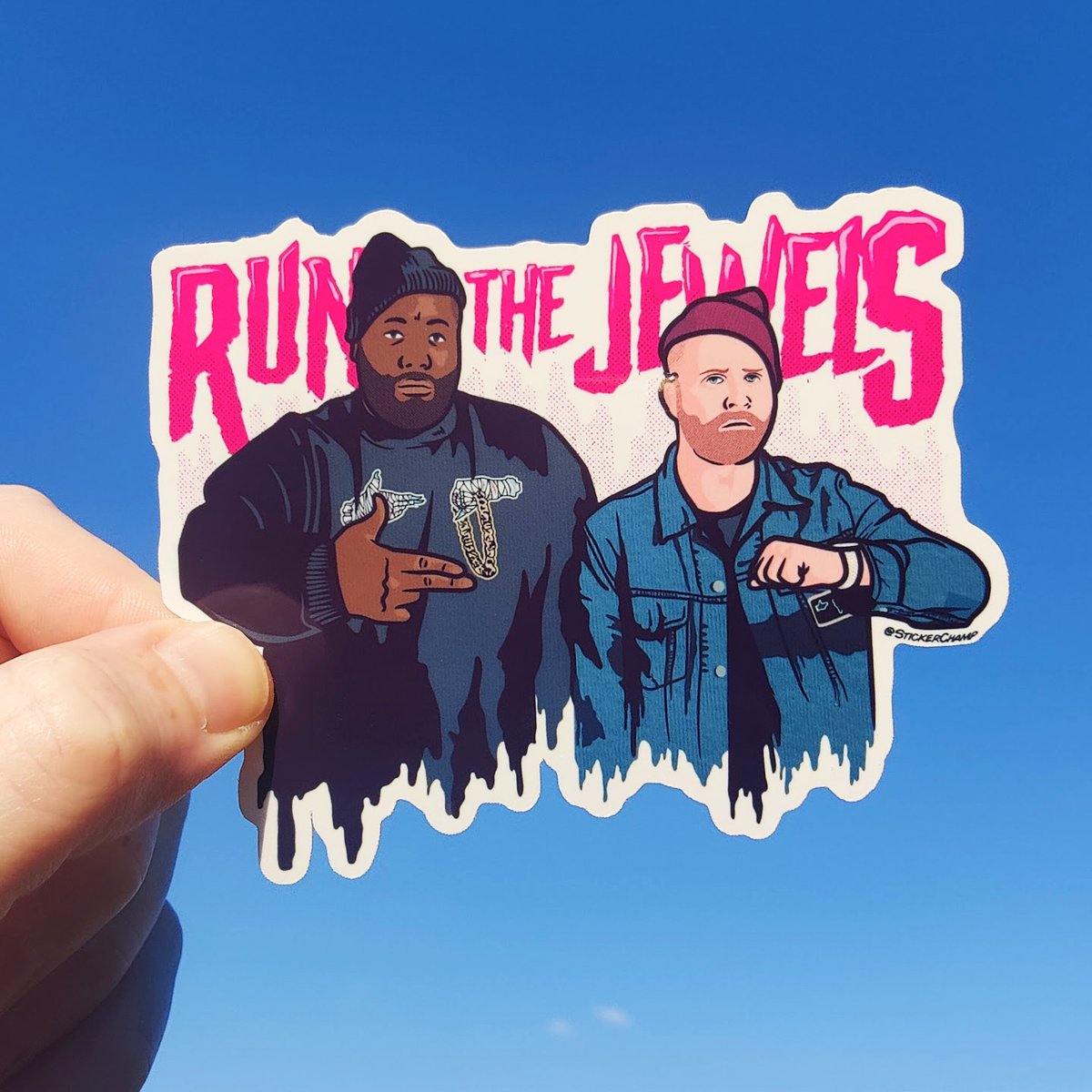 StickerChamp's tweet image. Been on a serious @runjewels  kick lately and did up this illustration and sticker. 👉🤛 #RTJ #RunTheJewels