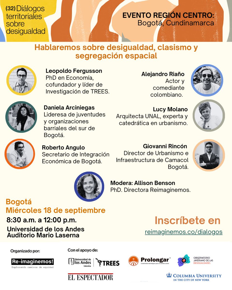treesuniandes's tweet photo. ¡Llegó la hora del último diálogo territorial sobre desigualdad! Nos vemos en el auditorio Mario Laserna de @Uniandes para hablar sobre desigualdad, clasismo y segregación espacial.

🗓️ Miércoles 18 de septiembre de 8:30 a.m. a 12 m

Inscríbete 🔗: https://t.co/AECqDzVTjb https://t.co/BBcFxpn2KR