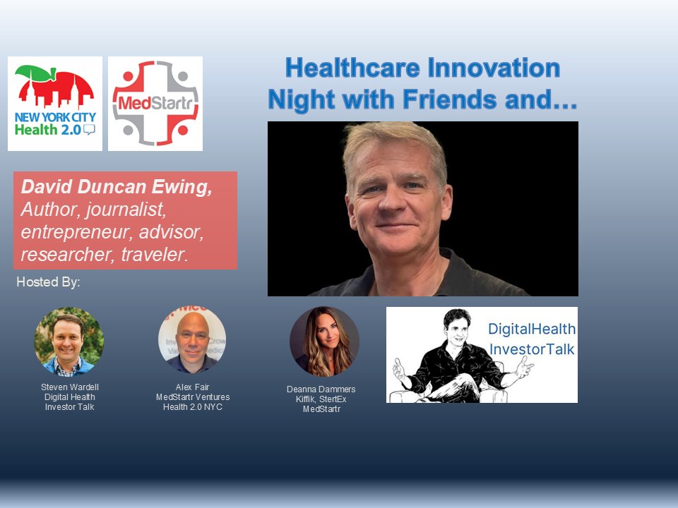 Tonight in #NYC, join <a href="/H2NYC/">MedStartr.nyc (formerly Health 2.0 NYC)</a> <a href="/alexbfair/">Alex Fair</a> <a href="/stevenwardell/">Steven Wardell</a> <a href="/Duncande/">David Ewing Duncan</a> at 5:30 for #Healthcare #Innovation #drinks and #Discussions on #Longevity #DigitalHealth and More! meetup.com/health20nyc/ev… Wear your #PinkSocks #MedMo24