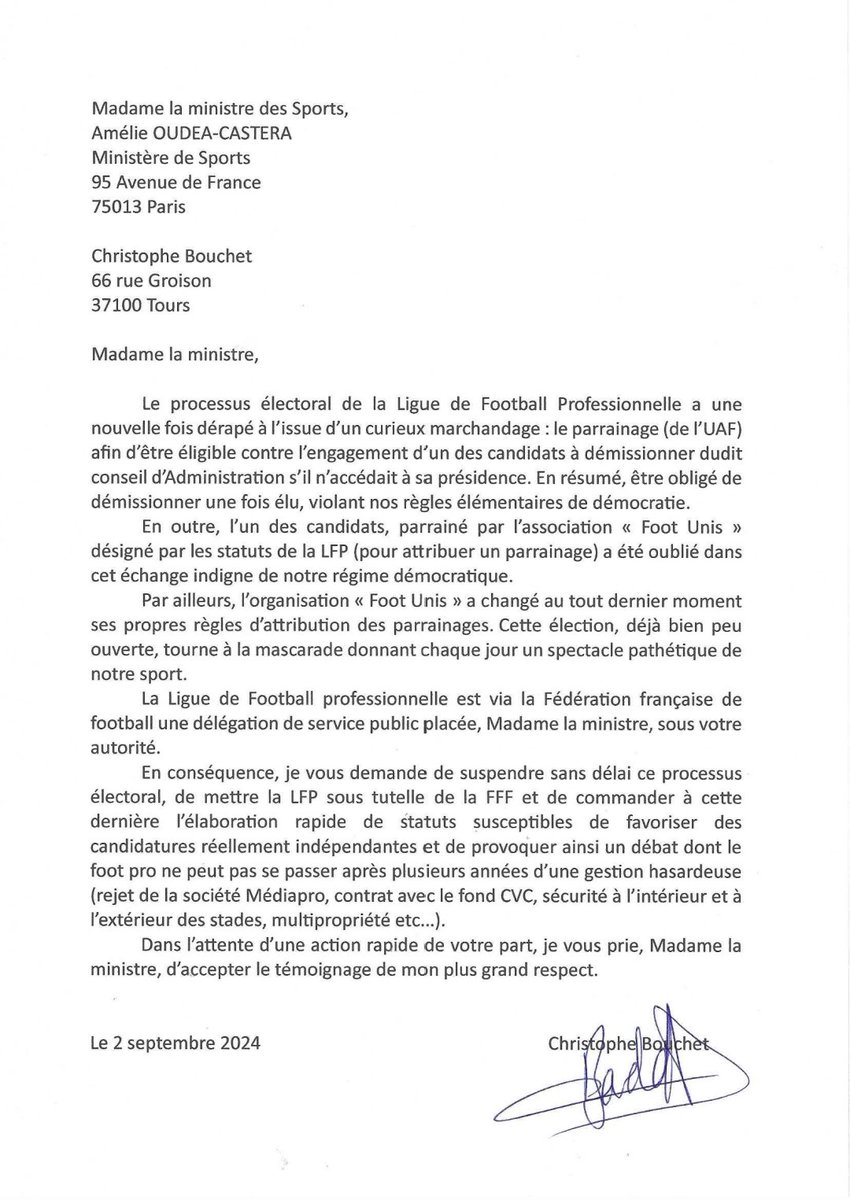 ch_bouchet's tweet image. Je crois Madame la ministre qu'il est temps désormais de siffler la fin de la partie au delà des petits arrangements en coulisses. Voilà ce que je vous écris... @AOC1978 @FFF @PhilippeDiallo