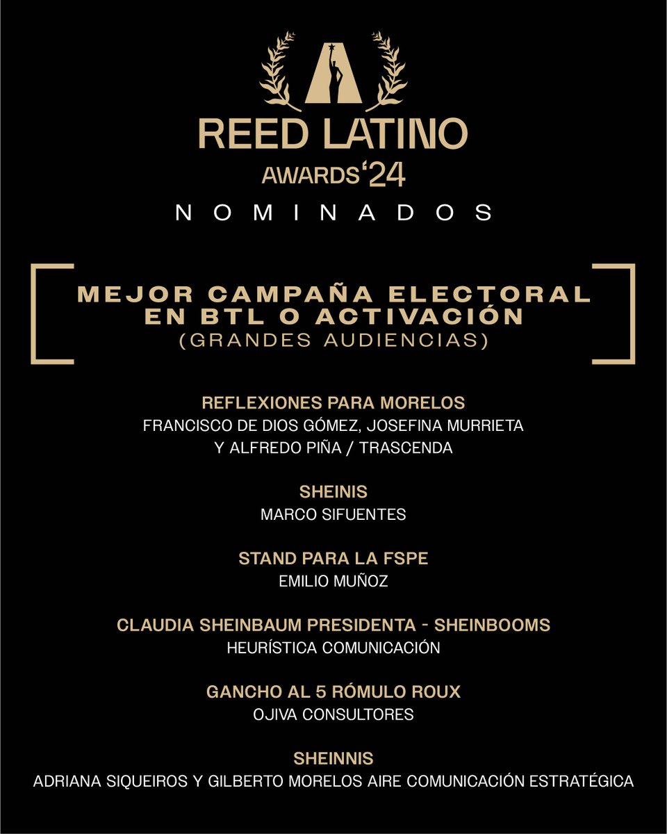 Nominados a MEJOR CAMPAÑA ELECTORAL EN BTL O ACTIVACIÓN (GRANDES AUDIENCIAS):

⭐️ @alfredpineapple
⭐ <a href="/marcosifuentes1/">marco sifuentes</a>
⭐ @Gobiernogto
⭐ <a href="/HeuristicaCom/">Heurística</a>
⭐ Ojiva Consultores
⭐️️️️️ Adriana Siqueiros &amp; @GilMorales