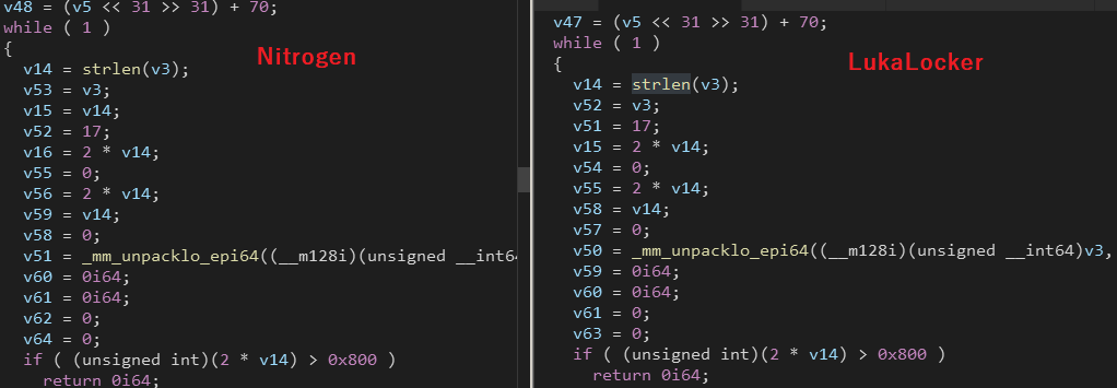 Latest #malware samples linked to #nitrogen campaigns appear to share code similarities with the recently discovered ransomware #lukalocker. Nitrogen previously delivered #ALPHV / #BlackCat. Potential proprietary development of BlackCat's former affiliates.