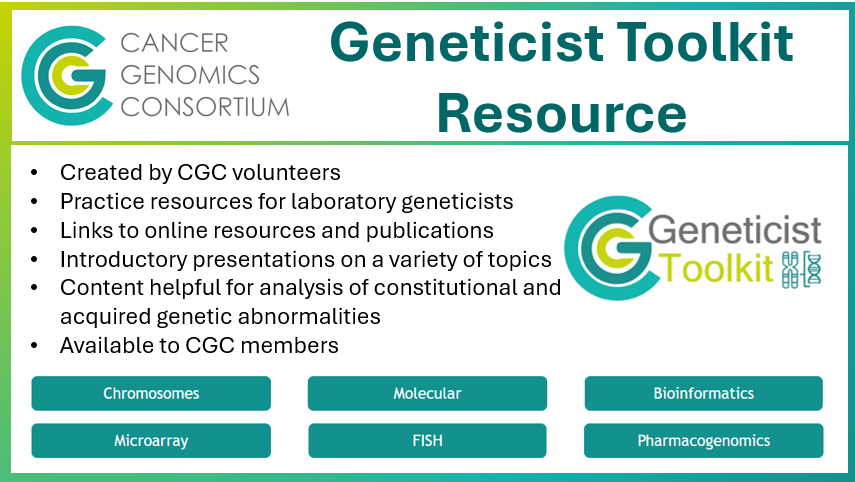 Happy to announce our new web resource for laboratory geneticists: the Geneticist Toolkit! 🧬 Created by CGC volunteers with a wealth of experience, it helps you analyze data and utilize resources effectively. Check it out here:  cancergenomics.org/geneticist_too…
