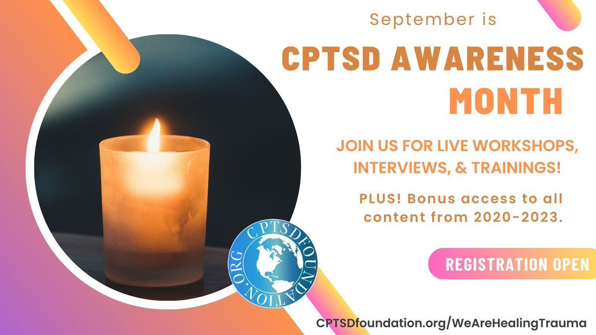 cptsdfoundation's tweet image. Join us as we celebrate the 5th Annual CPTSD Awareness Month, throughout the month of September, with our We Are Healing Trauma virtual summit!
Sign up now to avail 15% off on this year’s offerings.
Visit - cptsdfoundation.org/wearehealingtr…