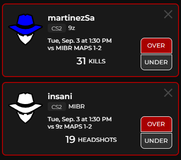 Christer_slips's tweet image. Running this 2 man on @AgentPicksGG ! Martinez is 31.5 on prizepicks, insani is a headshot demon, expecting these guys to go rounds #GamblingX #PrizepicksCS2