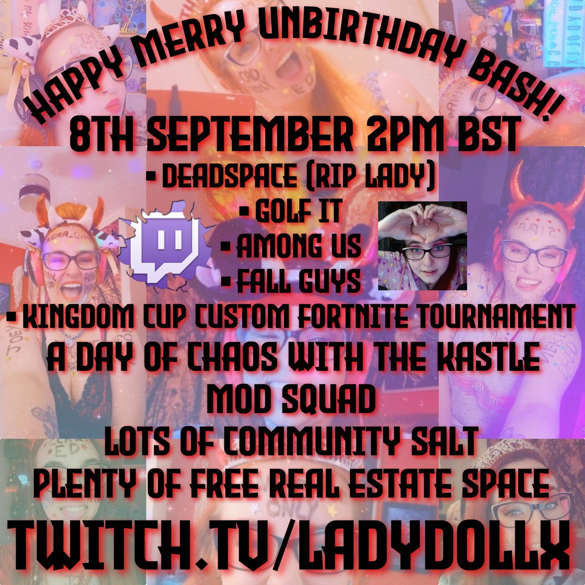 Ladydollx_'s tweet image. It is my balloon day on the 9th so we are partying with the squad on the 8th!!🔥🎈

Discord VC will be open for ultimate Chaos induced fun!!🔥
Join the @ChaosKastle discord to take part!
bio.link/ladydollx

Kingdom Cup Custom @FortniteGame zero build tournament 7pm bst!!🔥