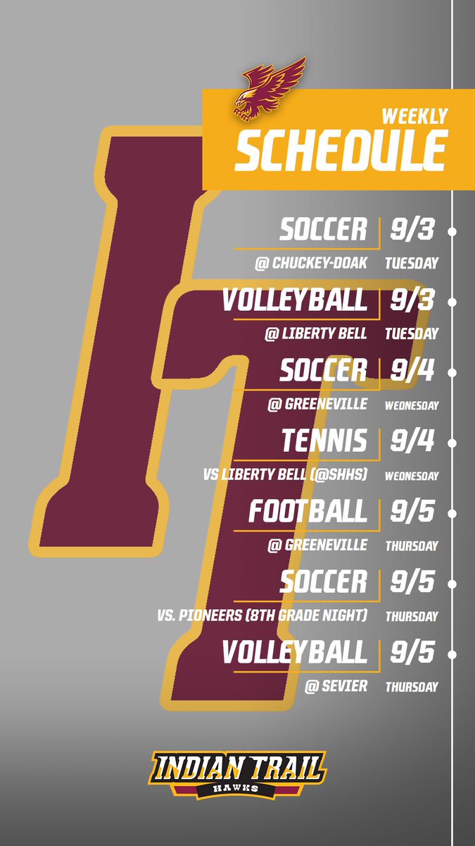 #ITMSHawksAthletics Week of 9/2-9/6 schedules