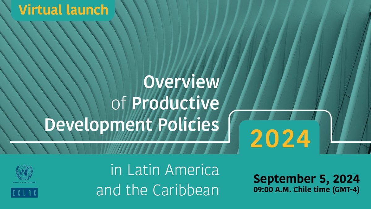 ✨New #ECLAC flagship publication✨
Join us next Thursday in the seminar where experts will analyze the report "Overview of Productive Development Policies in #LAC". Don’t miss it!
🔴Register➡️bit.ly/3yZuxZt
ℹ️ bit.ly/4fY5aYt
Live in 📺live.cepal.org