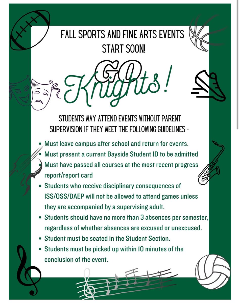 Please see new update as we get ready for Fall Sports and Fine Arts Events! Go Knights!