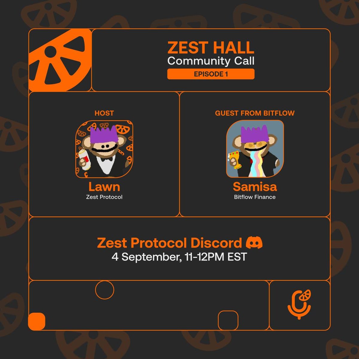 what does <a href="/TO/">trevor.btc</a>'s $BEARD smell like?

what happens when two <a href="/BitcoinPuppets/">Bitcoin Puppets Community</a> join forces to run a community call (GONE WRONG???)

your questions answered in the first ever:

 Zest Hall Community Call! 🍊

come share feedback and help guide the Zesties to valhalla🫵

RSVP below 👇