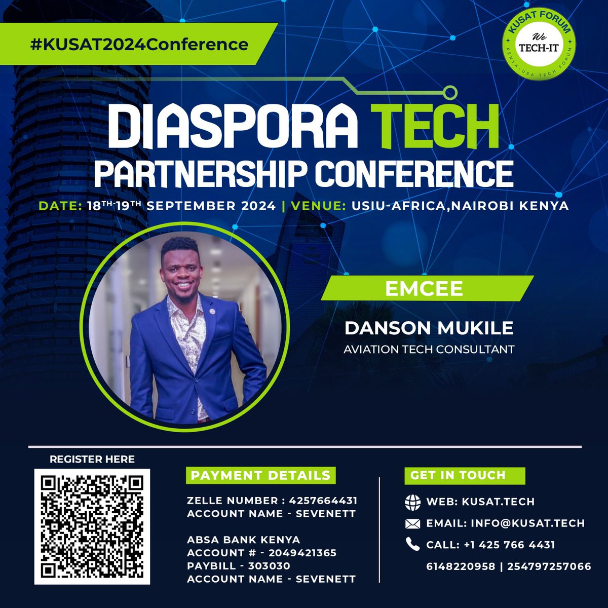 KusatForum's tweet photo. Join us at the Diaspora Tech Partnership Conference on September 18-19, 2024, at USIU-Africa. Our emcee, an accomplished Aviation Tech Consultant with broad knowledge and achievements in the aviation industry, will guide us through an exciting agenda.

@dansonmukile https://t.co/HJO3iH8iQT
