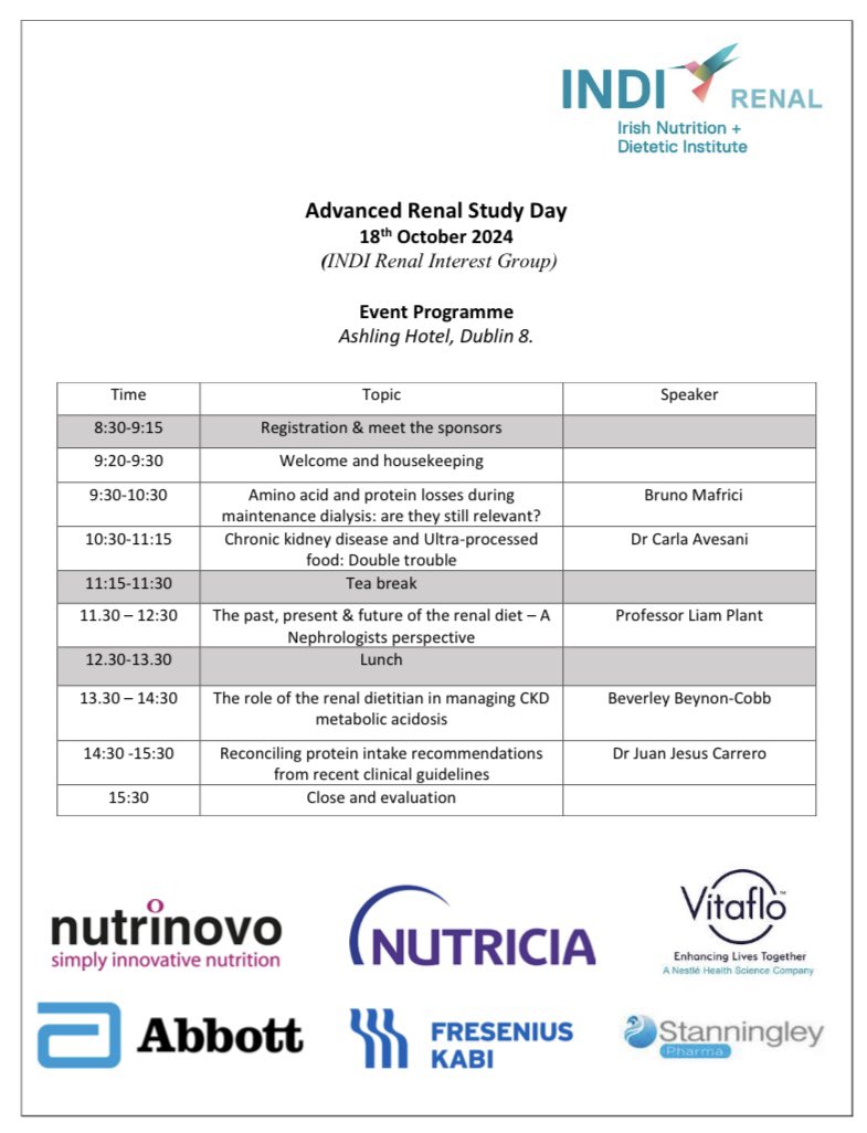 ❗️A limited number of places remain for the advanced renal study day on 18th October❗️

Register now so you don’t miss out ⬇️
forms.gle/CQ64EpPmDNC4sM…

A day not to be missed for dietitians working in nephrology 🤓

<a href="/trust_indi/">INDI</a> @bda_renal