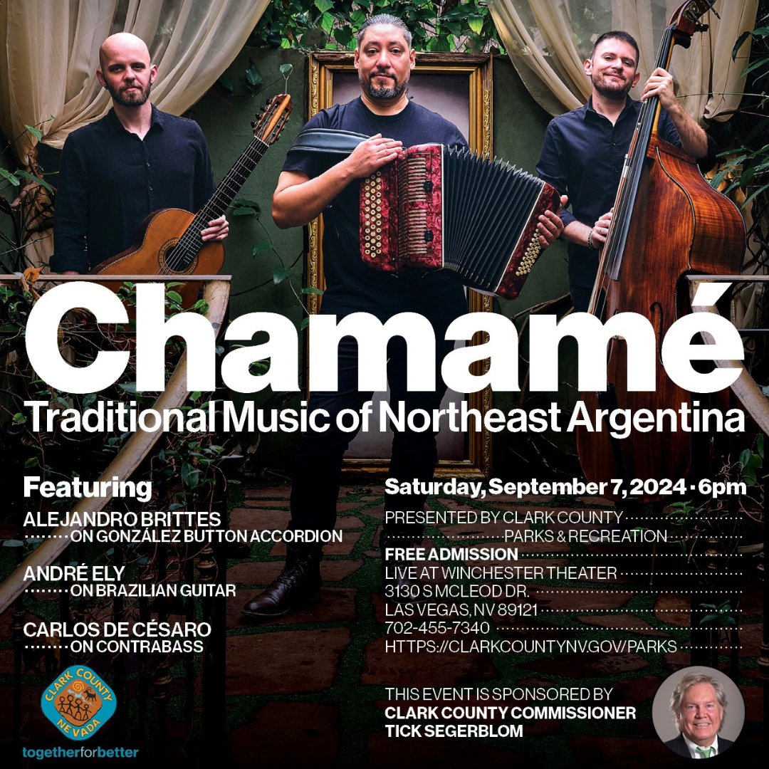Experience the soulful rhythms of Chamamé! 🎶 Join us Saturday, Sept. 7 at 6 p.m. at the Winchester Dondero Cultural Center for a free concert with Argentine composer and accordionist Alejandro Brittes. Want more info? Visit their website: [LINK] brnw.ch/21wMjfr