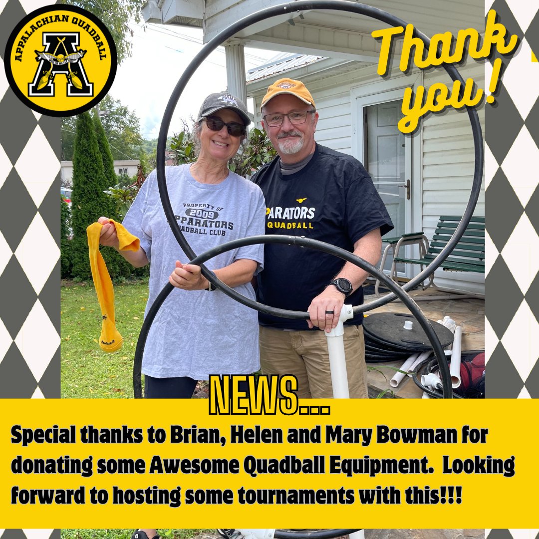Special thanks to Brian, Helen and Mary Bowman for donating some Awesome Quadball Equipment. Looking forward to hosting some tournaments with this!!!