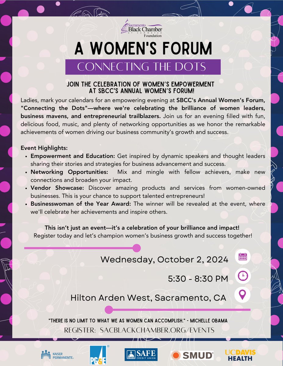 🌟 Calling All Vendors!🌟
Secure your spot at the SBCC Women’s Forum: Connecting the Dots and showcase your business to an engaged audience of powerful women leaders. 🔗 Vendor Booths Available. ow.ly/hnNr50Tb19t
📅 Date: October 2
📍 Location: Hilton Arden West