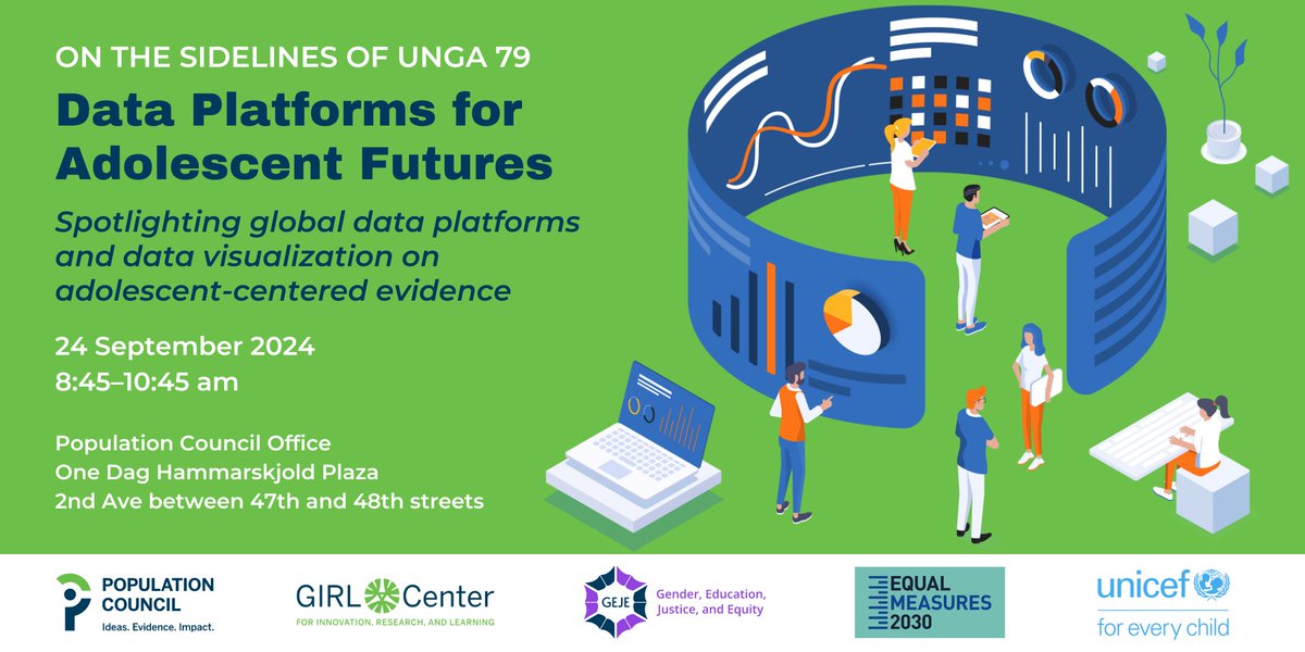 🌍At this interactive event on the sidelines of #UNGA79, we will feature 4 global data platforms on adolescent-centered evidence &amp; intersecting themes on gender and the SDG's.
Co-hosts: Gender, Education, Justice, and Equity Hub,<a href="/Equal2030/">Equal Measures 2030</a> <a href="/UNICEF/">UNICEF</a> 
Sign up:tinyurl.com/yeprstf4
