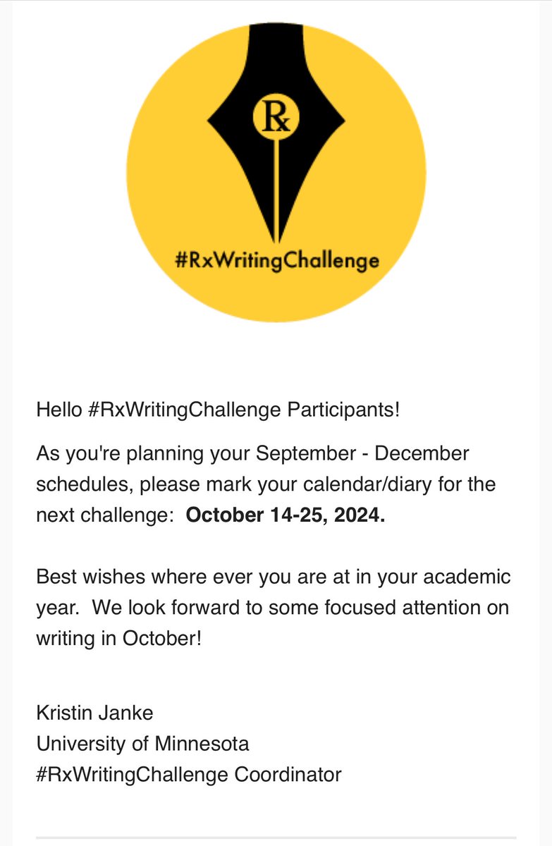 Diane Ashiru, PhD (@drdianeashiru) on Twitter photo Save the date
#RxWritingChallenge
Mark your calendar/diary for the next <a href="/RxWritersUnite/">Pharmacy Writers</a> challenge: October 14-25, 2024.
UK pharmacists & pharmacy technicians who want to join #UKPharmWrites support grp: DM or comment. See previous posts for more details Save the date
#RxWritingChallenge
Mark your calendar/diary for the next <a href="/RxWritersUnite/">Pharmacy Writers</a> challenge: October 14-25, 2024.
UK pharmacists & pharmacy technicians who want to join #UKPharmWrites support grp: DM or comment. See previous posts for more details