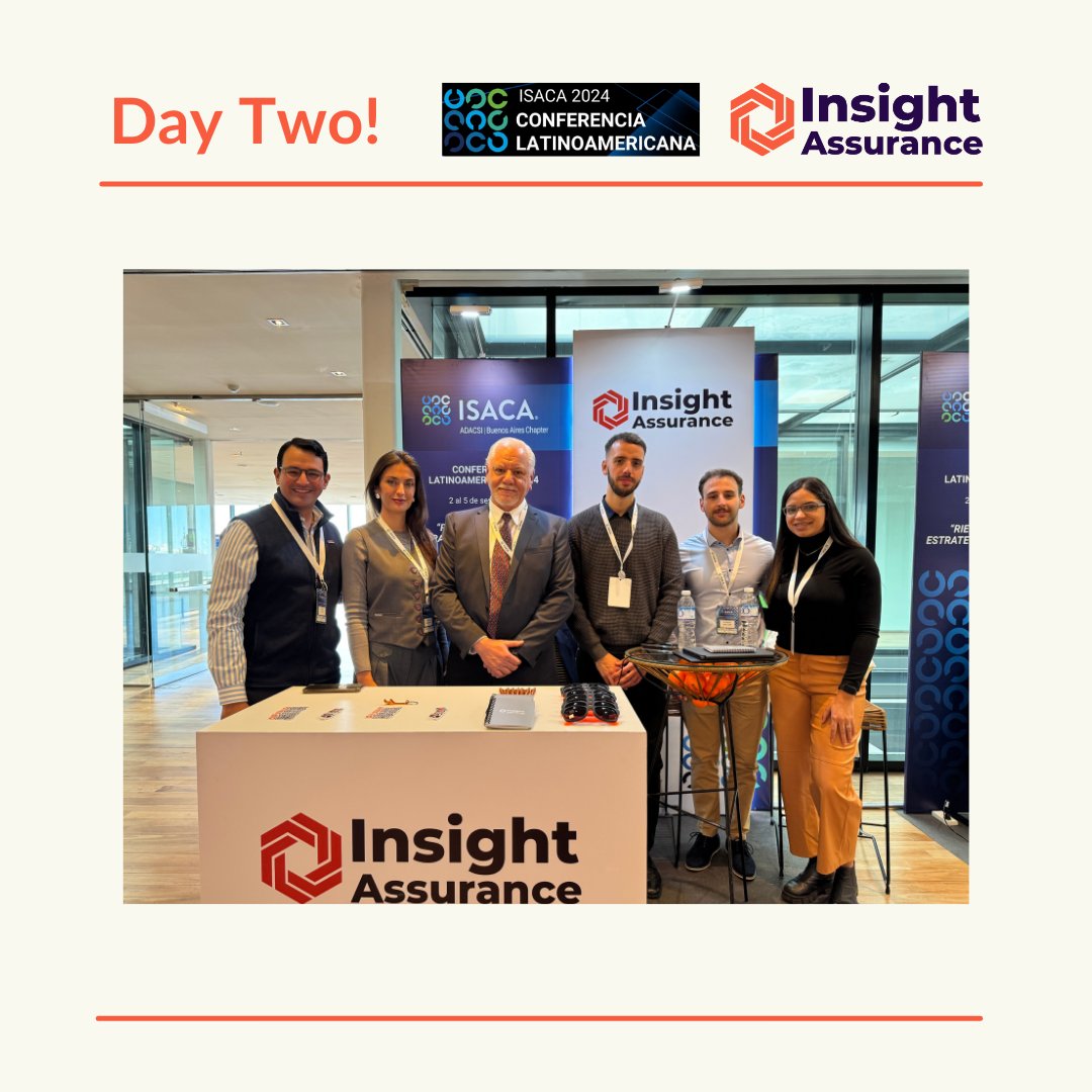 What an exciting second day at ISACA LATAM 2024 in Buenos Aires! 🇦🇷 Today, we have the pleasure of welcoming Eduardo Rittengno, President of ISACA Buenos Aires, to our booth. Be sure to visit our booth! 👋 

#ISACALATAM2024 #ISACABuenosAires #InsightAssurance