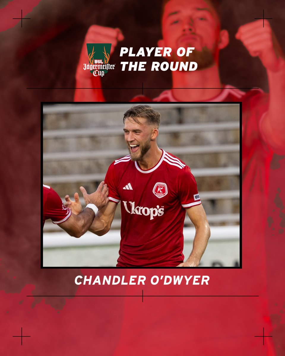 𝐁𝐫𝐚𝐜𝐞 𝐟𝐨𝐫 𝐈𝐦𝐩𝐚𝐜𝐭

Congratulations to Chandler O'Dwyer who was named the <a href="/USLLeagueOne/">USL League One</a> Jägermeister Cup Round 8 Player of the Round!  

His performance is presented by Immerse Performance!

#UpTheRoos🦘 | #USLJägermeisterCup | #AShotAtGlory