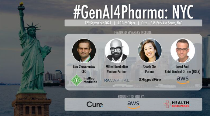 SooahCho's tweet photo. Curious to learn more about how #GenAI is transforming the #BioPharma industry across the entire drug discovery and development life cycle from #R&D to #commercial stages? 💊
It's a big week in #NY next week! I invite you to join us after Primary Venture Partners #NYSummit at this exciting #GenAI4Pharma event. Some of the brightest #AI & #Pharma leaders including @biogerontology of @InSilicoMeds, @milindkam (RA Capital, Ex-@paradigm, @sanofi, @Novartis), and Jared Saul, MD, and more will be gathering at Deerfield Management's Cure. campus.
Huge thanks to Shwen Gwee, Seema Kumar of Cure.., & @awscloud for hosting us!🙏
Registration link & more details below. 👇