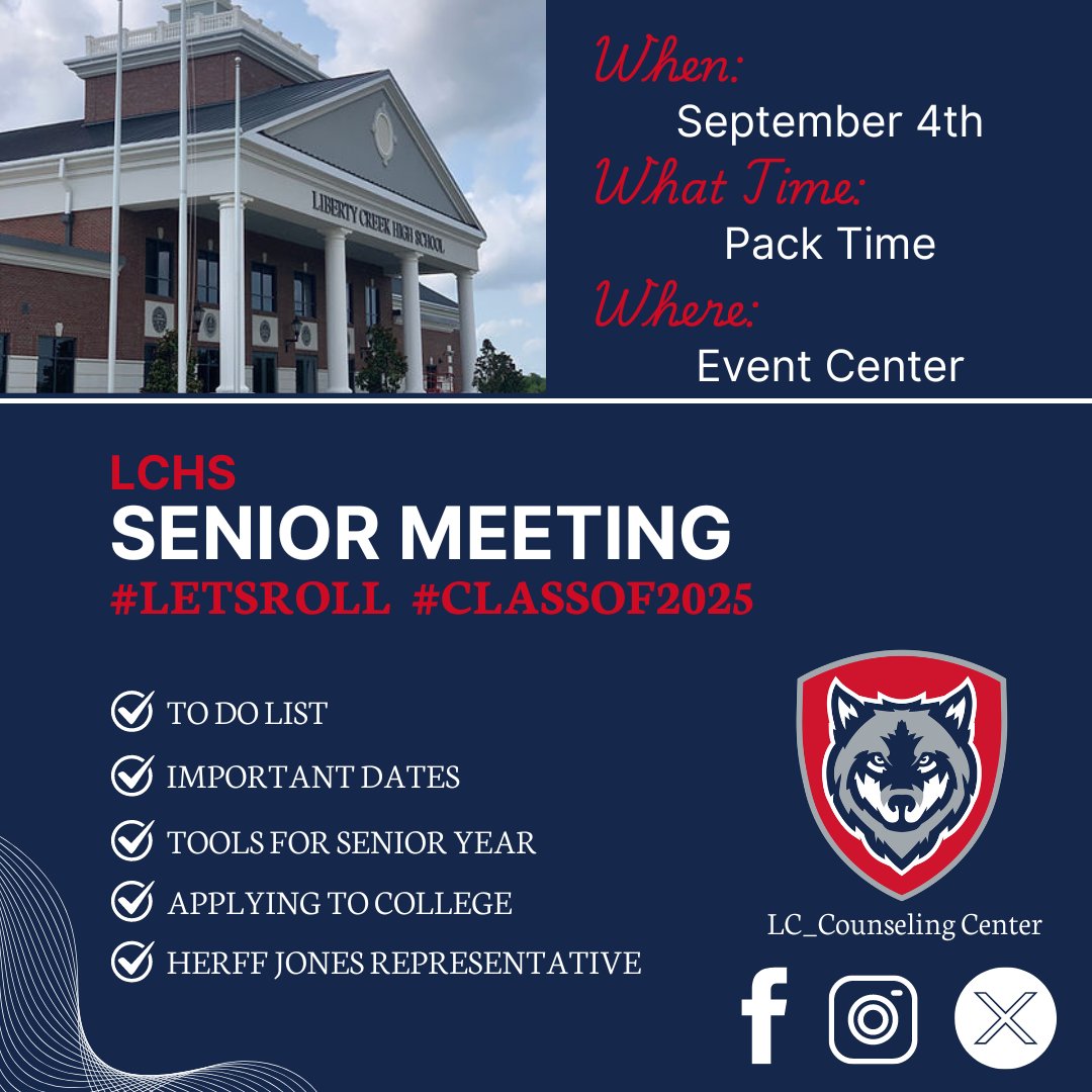 📢 Seniors...Class of 2025...Can you believe it?!?!

It's time for your first mandatory senior meeting of the year! Tomorrow, September 4, 2024, during Pack Time, come and receive valuable information regarding steps to navigate senior year and reach your post-secondary goals.