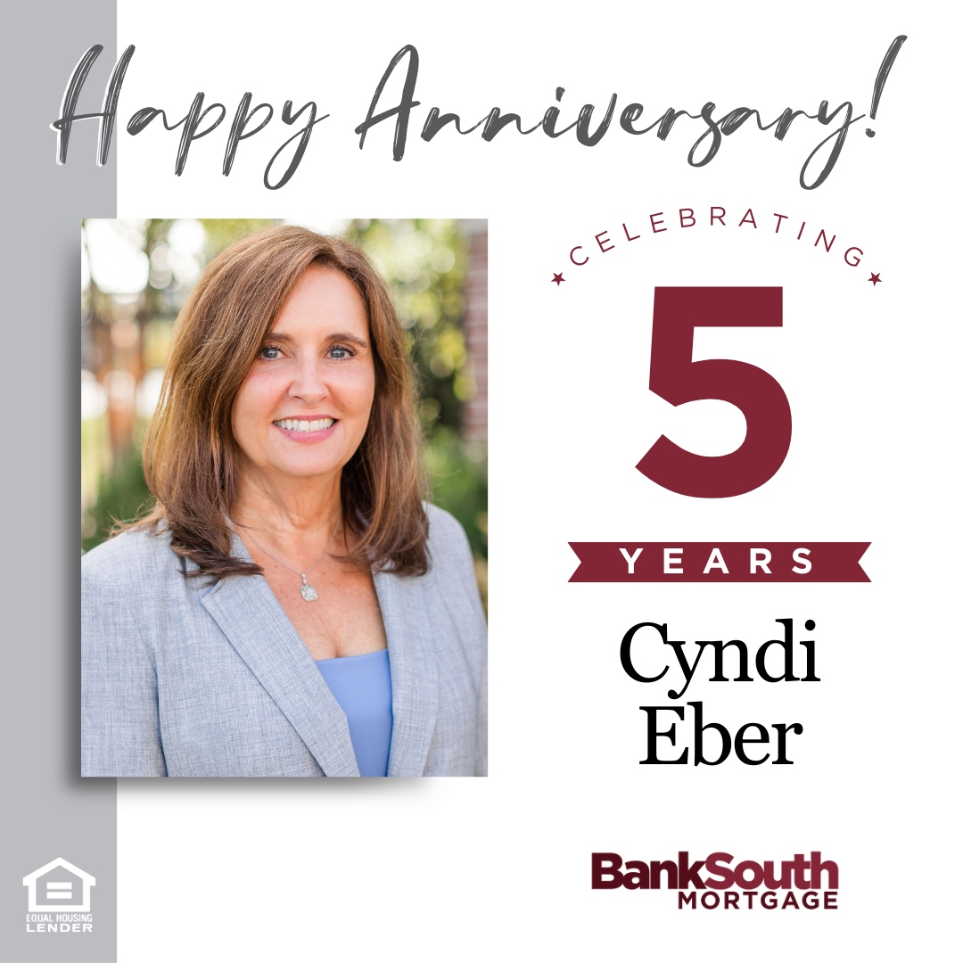 BankSouth_Mtg's tweet photo. Celebrating Cyndi Eber's 5th work anniversary with @banksouthmtg! Thank you, Cyndi, for your dedication and the support you provide to our clients every day. Here’s to many more years of success together!

#BankSouthMortgage #YourLocalLender #WorkAnniversary https://t.co/0deaA01h4b