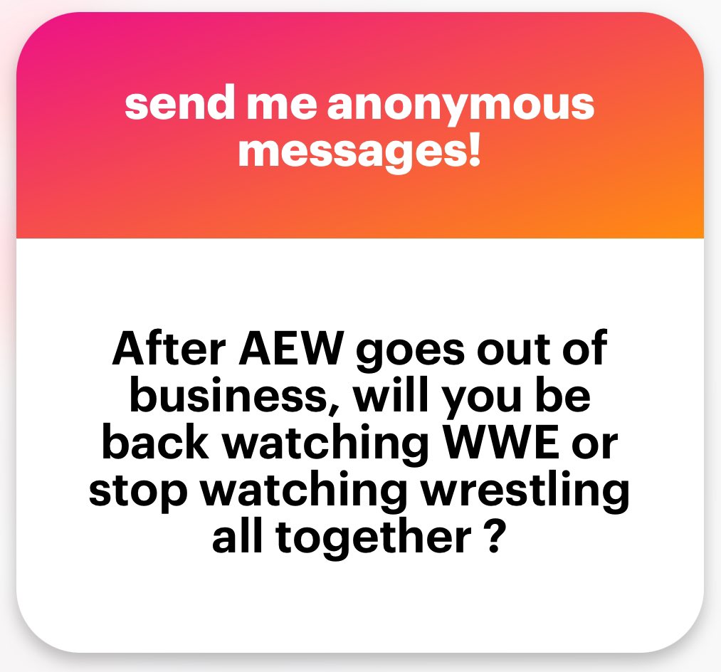WrestlingMark16's tweet photo. I’m 100% on who asked this..

Realistically I think that would probably be my time to dip out https://t.co/3gkIIDlu8k