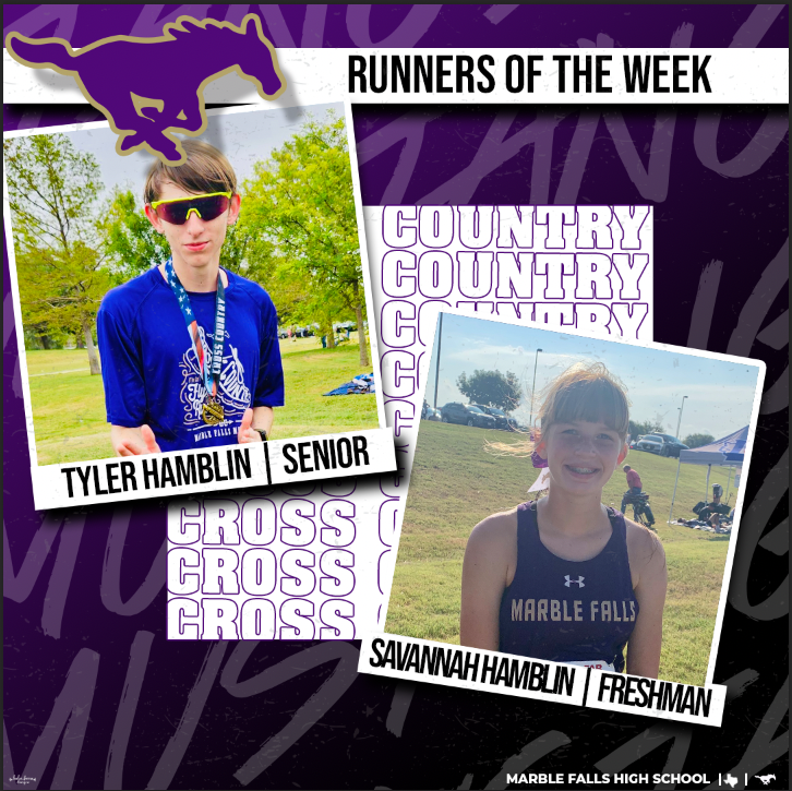 MarbleFallsXC's tweet photo. Congratulations to our Runners of the Week π Tyler & Savannah!! For their relentless training and dedication. Keep up the great work, both on and off the course! #ConsistencyIsKey #ChooseToBeBetter https://t.co/7U91VAANBu