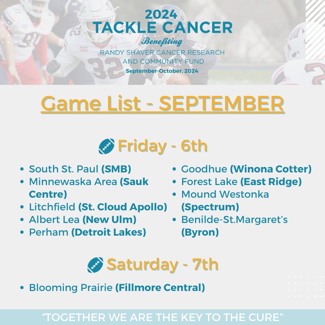 RSCRCF's tweet photo. Are you ready for football?🏈 Check out this weeks Tackle Cancer games near you benefiting @RSCRCF !
🏈2024 Goal: $600,000
#TackleCancer2024 #RSCF #CommunityThatCares @rshaver11 https://t.co/ZewVJFrfeo