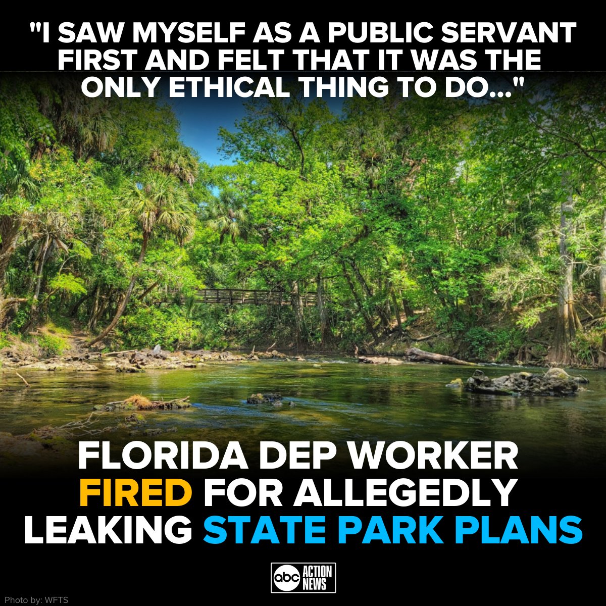 tampabay28's tweet photo. The Department of Environmental Protection terminated the employment of James Gaddis and said he admitted to his role in leaking information about the state park plan.

Full story >> https://t.co/m7fDcVYl5z https://t.co/BC3wIz2Zjw