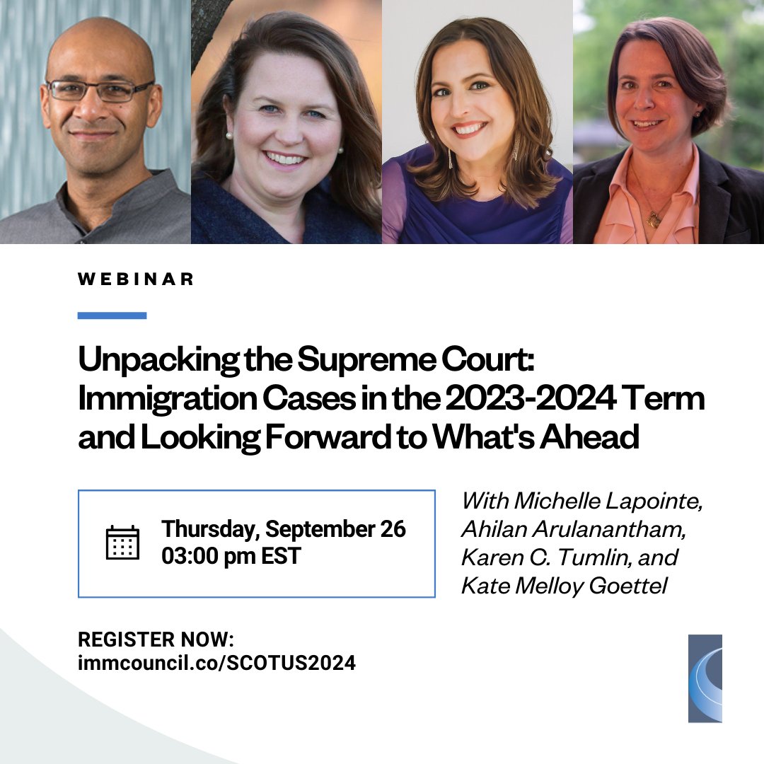 immcouncil's tweet photo. #NEW: Join us later this month for a webinar with immigration law experts discussing the current Supreme Court docket and future expectations.
📅September 26th, 3:00PM EST
Register today! https://t.co/A5wDUNRqGz https://t.co/m5yiNj2Khl