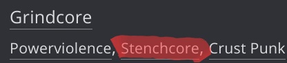 SwiftShift5's tweet photo. i'm a lil confused / scared imagining what something listed under "stenchcore" sounds like ngl https://t.co/0w8rM6a0Eg