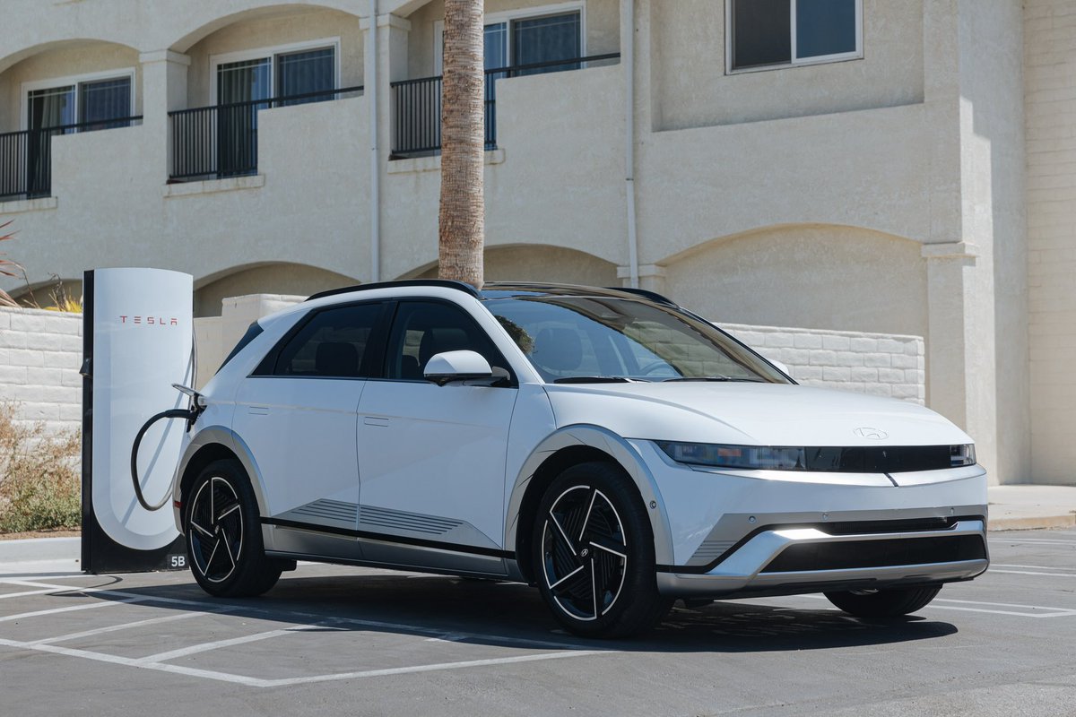 Hyundai's tweet image. Introducing the all-new 2025 IONIQ 5 XRT: Where electric meets adventure! 🌲⚡ Rugged styling. higher ground clearance, and all-terrain tires that take you further off-road. 

Starting this fall, ALL of our 2025 IONIQ 5s will come with a @Tesla NACS port, unlocking 17,000+…