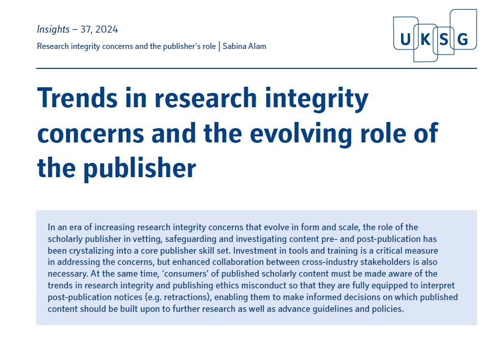 UKSG (@uksg) on Twitter photo The latest article from #UKSGInsights , Sabina Alam from <a href="/WeAreTandF/">Taylor & Francis</a> "Trends in research integrity concerns and the evolving role of the publisher" bit.ly/3TcR0sE The latest article from #UKSGInsights , Sabina Alam from <a href="/WeAreTandF/">Taylor & Francis</a> "Trends in research integrity concerns and the evolving role of the publisher" bit.ly/3TcR0sE