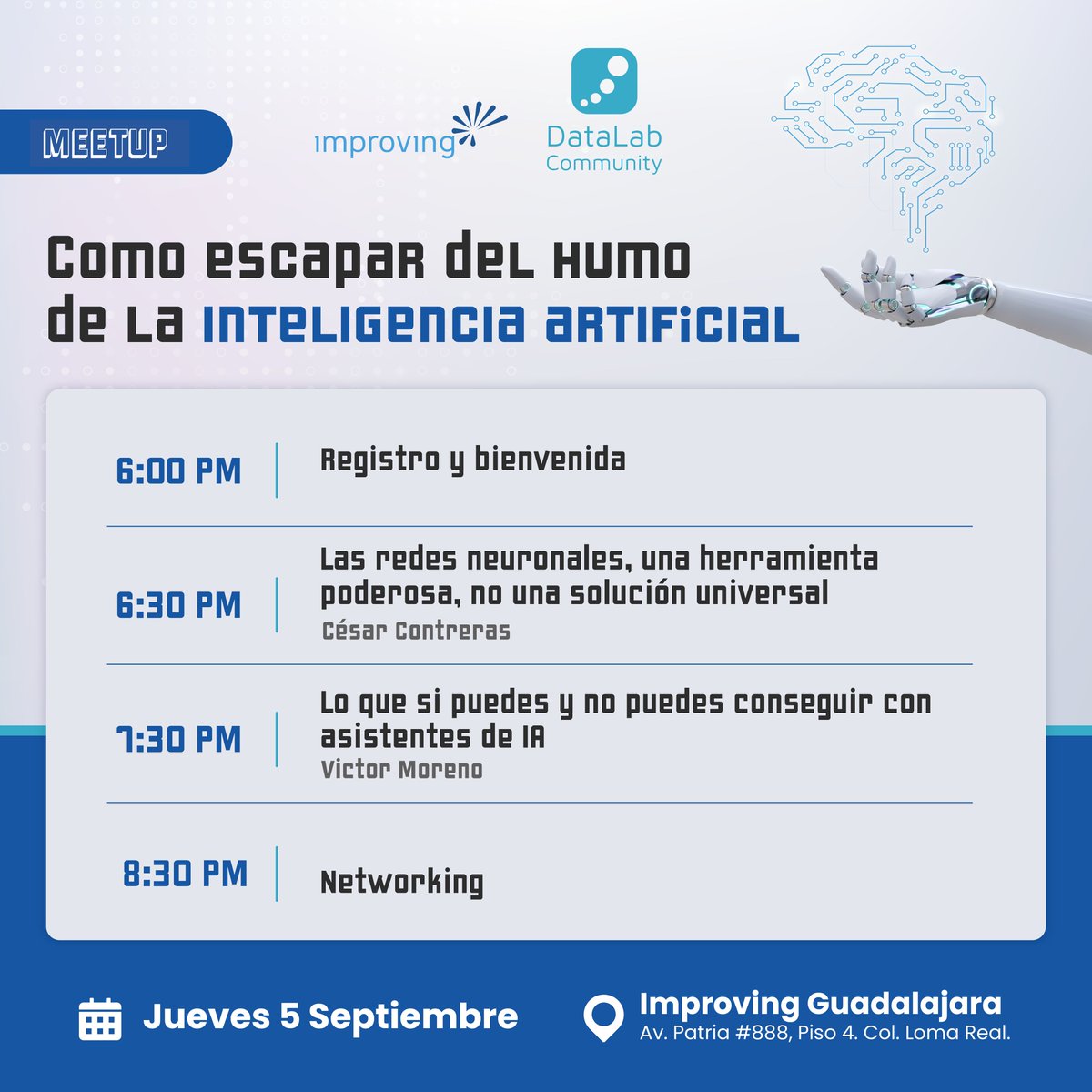 ¡El evento Datalab está a la vuelta de la esquina! 🗓️

Prepárate para un día lleno de aprendizaje y networking con los mejores en el campo. Aquí está el itinerario para que no te pierdas nada 😉

Última oportunidad para registrarte aquí: 👇🏻
buff.ly/4cIG1ym

#Datalab2024
