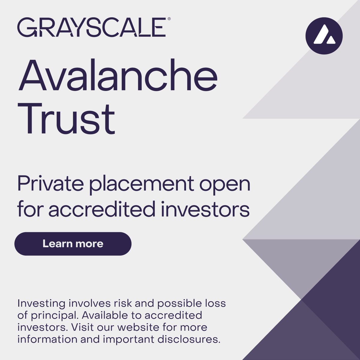 Grayscale Avalanche Trust is now open for private placement to eligible  accredited investors. Gain exposure to Avalanche $AVAX, a three-chain smart  contract platform aiming to solve the 