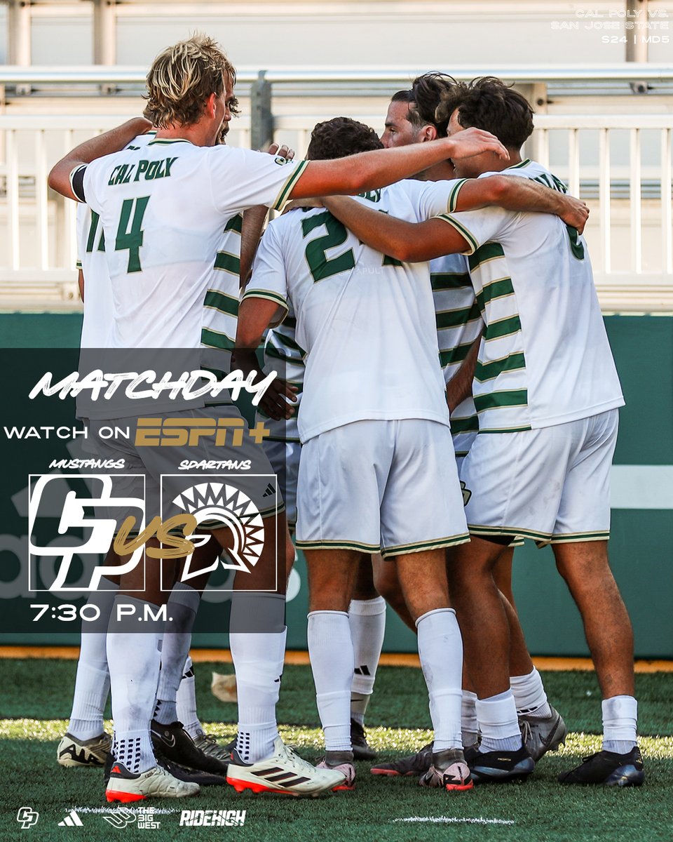 Cal Poly Men’s Soccer (@cpmenssoccer) on Twitter photo Gameday! Cal Poly opens its seven-match slate at Mustang Memorial Field at Spanos Stadium tonight versus San Jose State at 7:30 p.m.
#RideHigh
🆚<a href="/SanJoseStateMS/">San José State Men's Soccer</a>
📍San Luis Obispo, CA
🕢7:30 p.m.
📺espn.com/espnplus/playe…
📊stats.statbroadcast.com/broadcast/?id=…
🎟️ticketscalpoly.evenue.net/cgi-bin/ncomme… Gameday! Cal Poly opens its seven-match slate at Mustang Memorial Field at Spanos Stadium tonight versus San Jose State at 7:30 p.m.
#RideHigh
🆚<a href="/SanJoseStateMS/">San José State Men's Soccer</a>
📍San Luis Obispo, CA
🕢7:30 p.m.
📺espn.com/espnplus/playe…
📊stats.statbroadcast.com/broadcast/?id=…
🎟️ticketscalpoly.evenue.net/cgi-bin/ncomme…