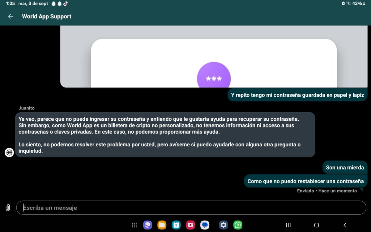 Mendozalz's tweet photo. Esto de la @worldnetwork  es una mierda tienen un sistema criptográfico tan arrecho que ni la recuperación de contraseña sirve, miren la respuesta que le dan a uno como usuario cuando ellos mismo te envían una actualización del App y automáticamente se cerro mi app @worldnetwork https://t.co/JEwTf47NT5