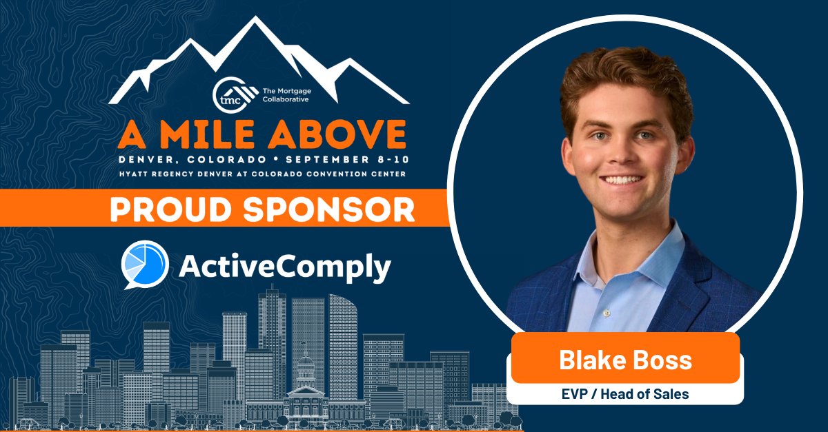 I am heading to Denver for "A Mile Above" with The Mortgage Collaborative, September 8-10! If you’re attending and would like to chat about how we can support your mortgage compliance efforts, email me directly at blake@activecomply.com.
#ActiveComply #TMCFamily #TMCinDenver