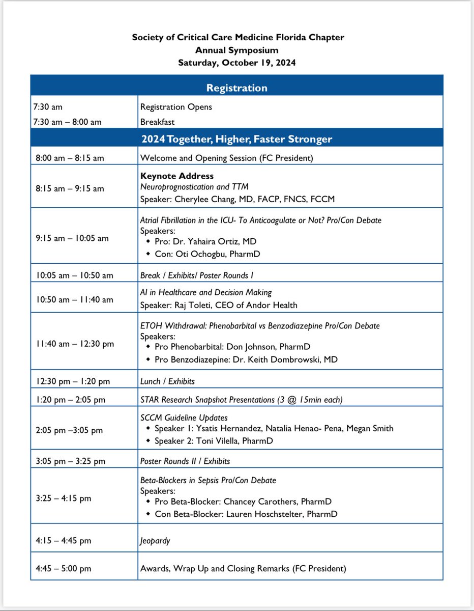 Updated registration and abstract submission deadlines for the Florida Chapter Annual Symposium! Check them out! #SCCM #FLSCCM