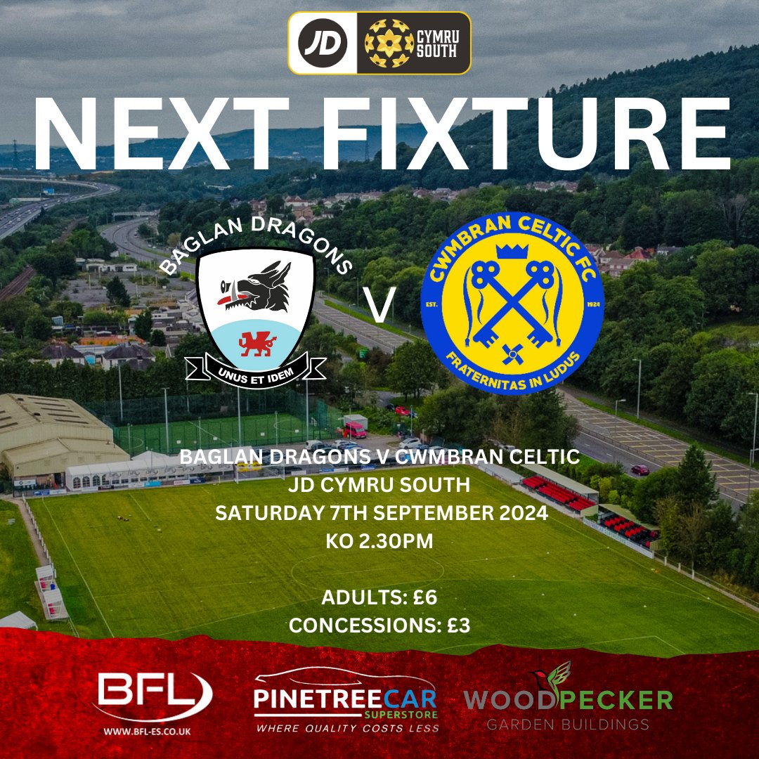 Baglan Dragons (@baglandragons) on Twitter photo Our first team will welcome <a href="/CwmbranCeltic/">Cwmbran Celtic</a> to the Evans Bevans on Saturday in the JD Cymru South.
Kick off at Baglan will be at 2.30pm Our first team will welcome <a href="/CwmbranCeltic/">Cwmbran Celtic</a> to the Evans Bevans on Saturday in the JD Cymru South.
Kick off at Baglan will be at 2.30pm