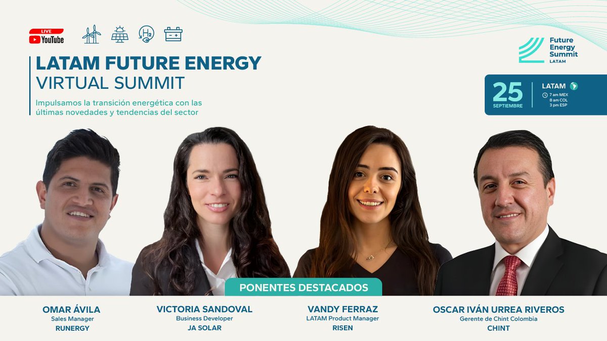 ¡LATAM Future Energy Virtual Summit! ⚡💻

No te pierdas de conocer nuevas tecnologías, oportunidades en energía solar y las  últimas tendencias en energías renovables en Latinoamérica.

🗓️ 25 de septiembre
👉LATAM inscripción gratuita: inscribirme.com/latam-future-e…