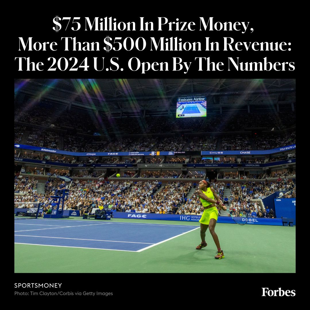 Forbes's tweet image. Here are 17 figures to know about the world’s biggest tennis tournament, from the annual attendance to the betting odds for the favorites to the number of signature cocktails sold: trib.al/L7YEhy0
