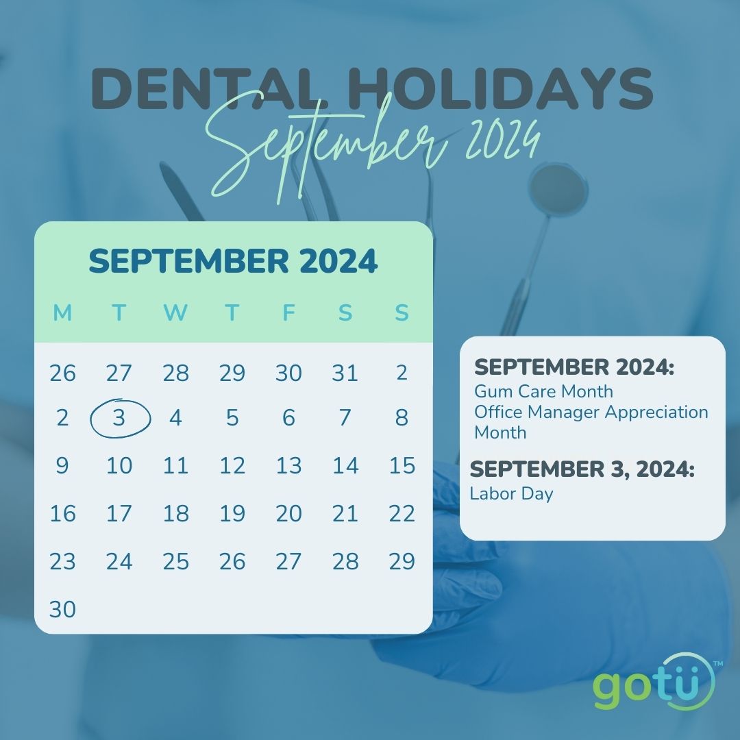 Mark your calendars for Labor Day on September 3rd, and don’t forget—it’s also Gum Care Month and Office Manager Appreciation Month. Celebrate and spread the word! 💙

#DentalCommunity #GumCareMonth #OfficeManagerAppreciation #GoTuCrew #GoTuWork