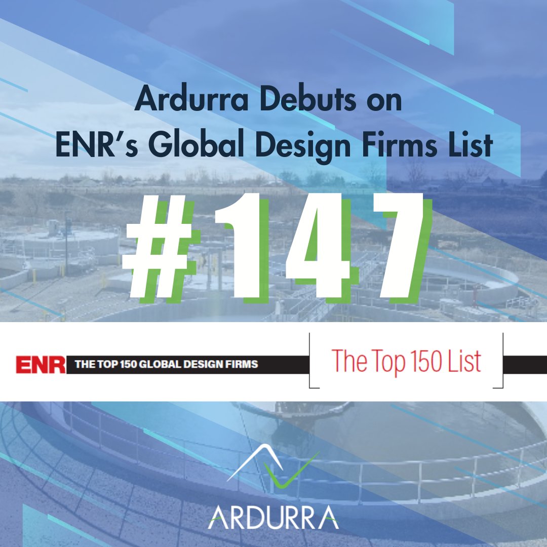 #Ardurra breaks new ground! We've made our debut on Engineering News-Record's (ENR) Top 150 Global Design Firms list, ranking at #147! 

A heartfelt thank you to our outstanding team as well as our amazing clients and partners who made this possible.  
#ENRTop150 #TeamArdurra