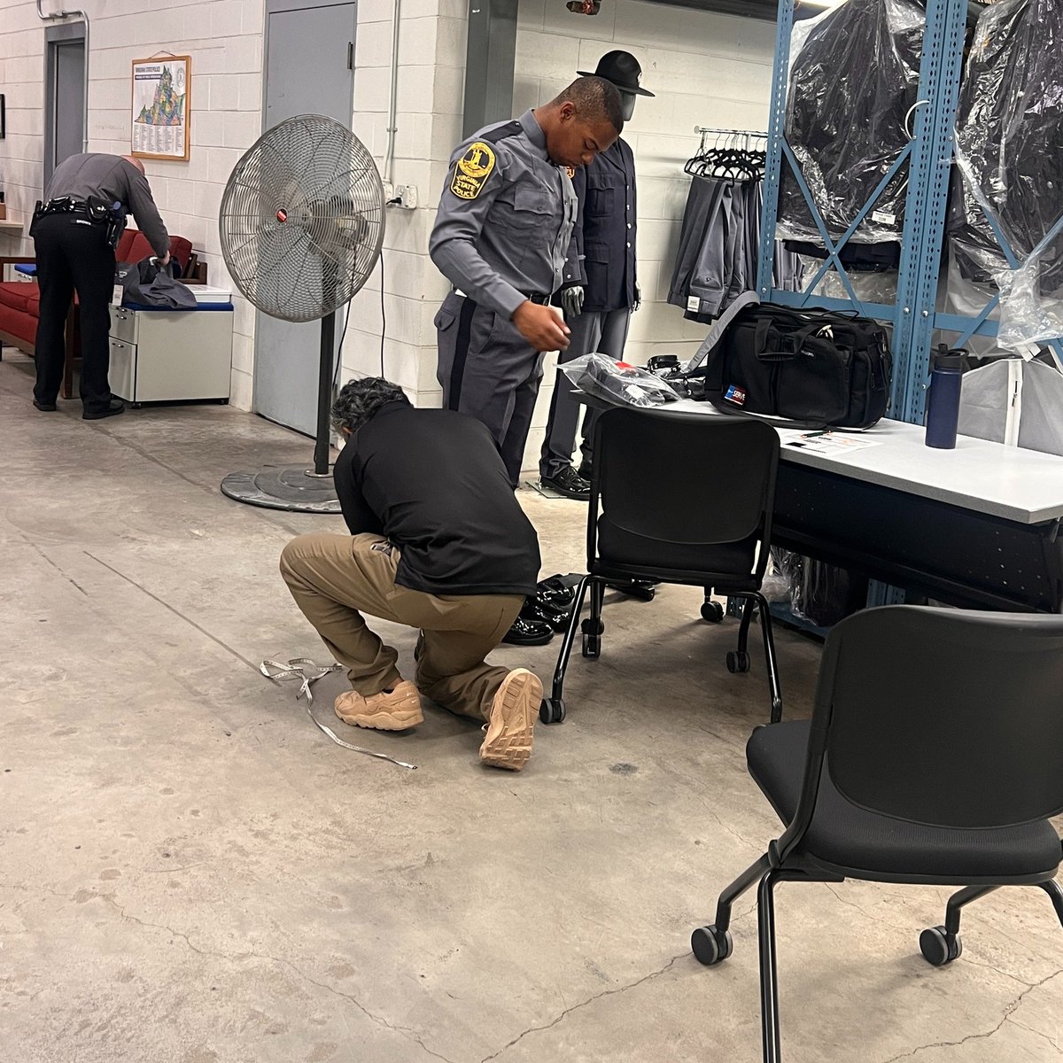 VSPPIO's tweet photo. New month, new uniforms!
A perfect fit is crucial: the uniform and hat should all fit impeccably. Today, the 142nd Trooper-Trainees began week 10 of their VSP Academy journey with uniform fittings, signaling the start of all things new.
#ValorServicePride #VaStatePolice https://t.co/5rFUwudFMf