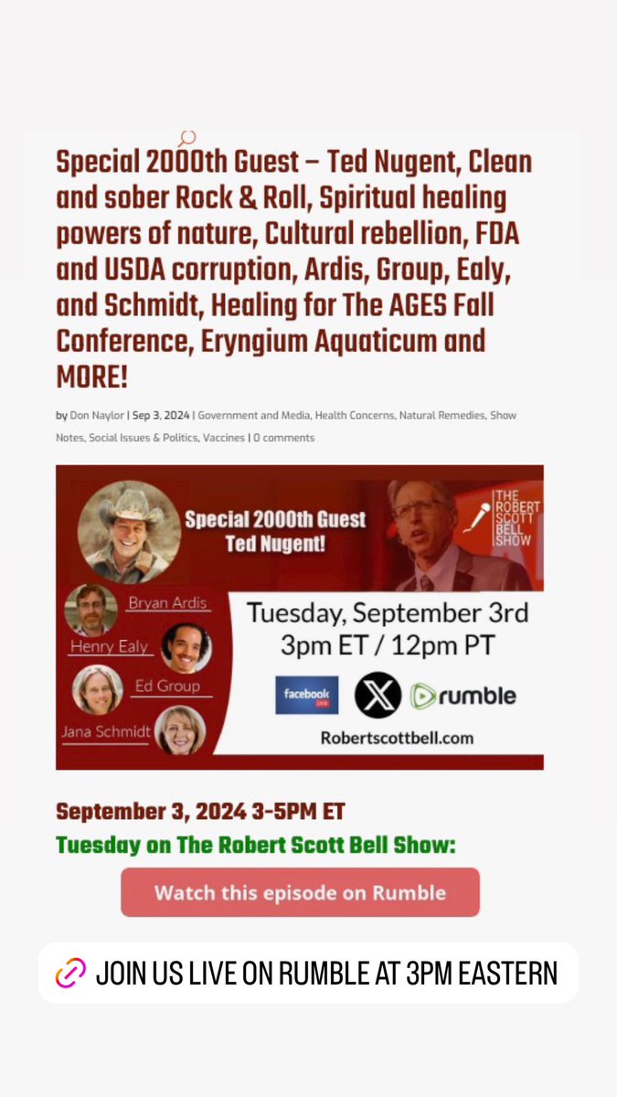 dr_edwardgroup's tweet image. Join us Live on Rumble at 3pm Eastern!
rumble.com/user/RSBellMed…

#RobertScottBell #TedNugent #DrEdwardGroup #HealingForTheAGES