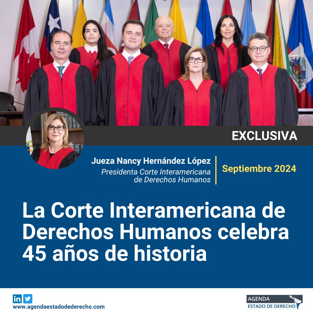 #EnExclusiva | ¡45 años de la <a href="/CorteIDH/">Corte Interamericana de Derechos Humanos</a>! ⚖️🥳 Su presidenta, Nancy Hernández López, comparte en nuestro portal un análisis exclusivo sobre los DDHH y el Estado de Derecho en la actualidad. ¿Está en riesgo la democracia? ¡No te lo pierdas! Lee más aquí: agendaestadodederecho.com/la-corte-inter…