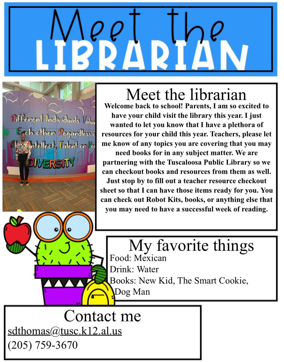 Shayla Thomas (@nstructorthomas) on Twitter photo Itβs your favorite librarian, Mrs. Thomas! #MeetYourLibrarian
#KnowYourSchoolLibrary
<a href="/TCSBoardofEd/">TπS Board of Ed</a> <a href="/TCSLibrarySquad/">TCSLibrarySquad</a> <a href="/CentralESChamps/">Central Elementary School</a> Itβs your favorite librarian, Mrs. Thomas! #MeetYourLibrarian
#KnowYourSchoolLibrary
<a href="/TCSBoardofEd/">TπS Board of Ed</a> <a href="/TCSLibrarySquad/">TCSLibrarySquad</a> <a href="/CentralESChamps/">Central Elementary School</a>
