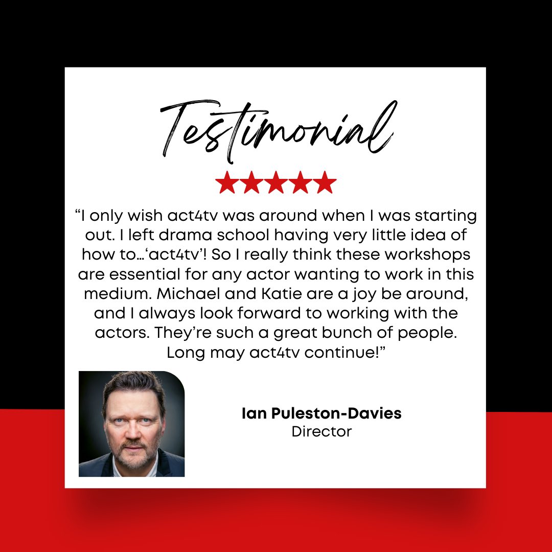 act4tv (@act4tv) on Twitter photo ✨Testimonial Tuesday!!✨
Shoutout to the legend that is <a href="/PulestonDavies/">Ian Puleston-Davies</a> for your kind words and always giving our actors the best advice and guidance🌟
Come and join us! - Email hello@act4.tv today! 📩 ✨Testimonial Tuesday!!✨
Shoutout to the legend that is <a href="/PulestonDavies/">Ian Puleston-Davies</a> for your kind words and always giving our actors the best advice and guidance🌟
Come and join us! - Email hello@act4.tv today! 📩